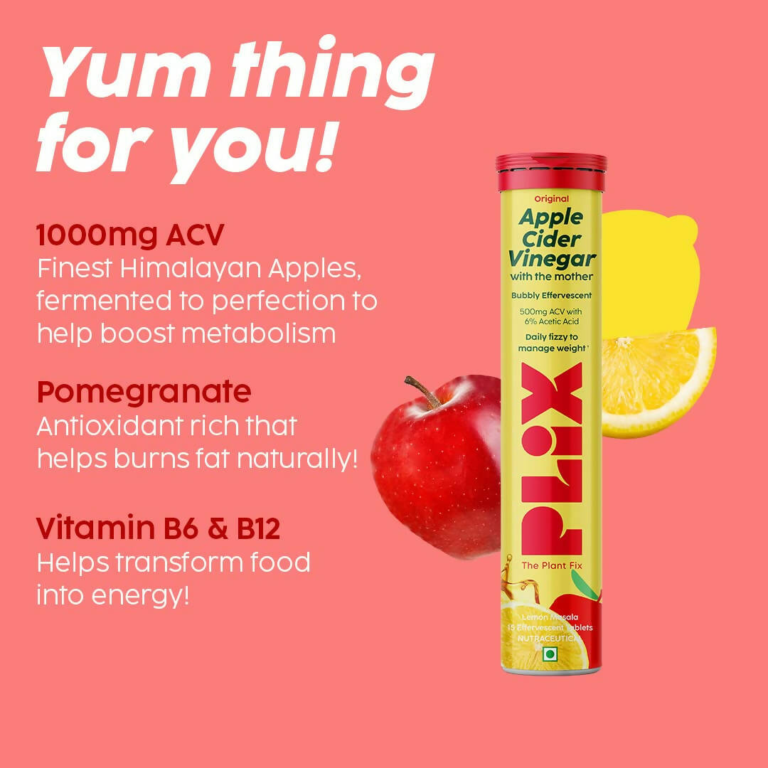 PLIX The Plant Fix Apple Cider Vinegar Effervescent Tablet with Mother - Lemon Masala - Swadesiicart