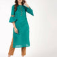 Aniyah Cotton Criss Cross Bell Sleeves Blue Straight Kurta (AN-143K) - Swadesiicart