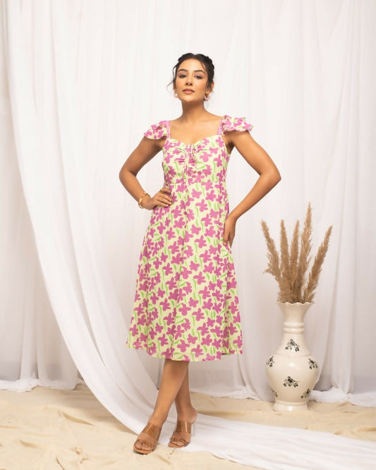 FIORRA Women's Pink Georgette Floral Printed Dress - Swadesiicart