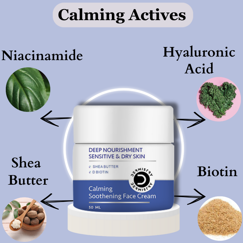Dermistry Sensitive & Dry Skin Care Deep Nourishment Calming Soothing Face Cream Shea Butter Biotin - Swadesiicart