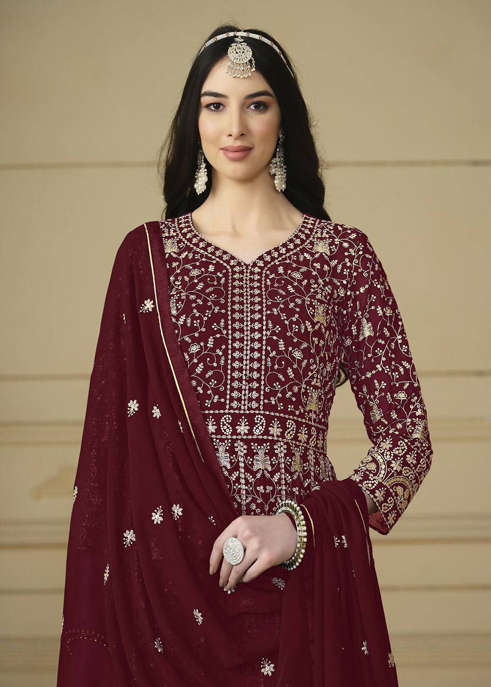 Maroon Embroidered Trendy Style Anarkali Suit - Emponline | Swadesiicart
