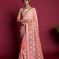 Vamsee Peach & White Georgette Designer Saree - Swadesiicart