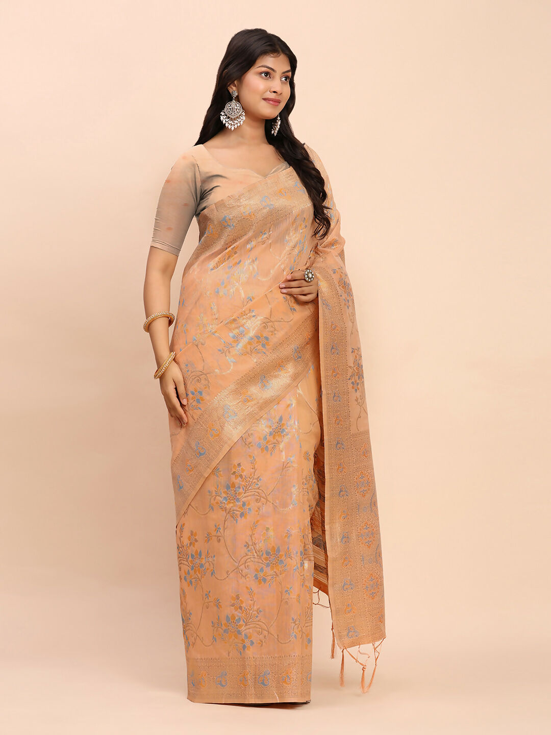 Shree Shyam Fashion Linen Cotton Orange Saree