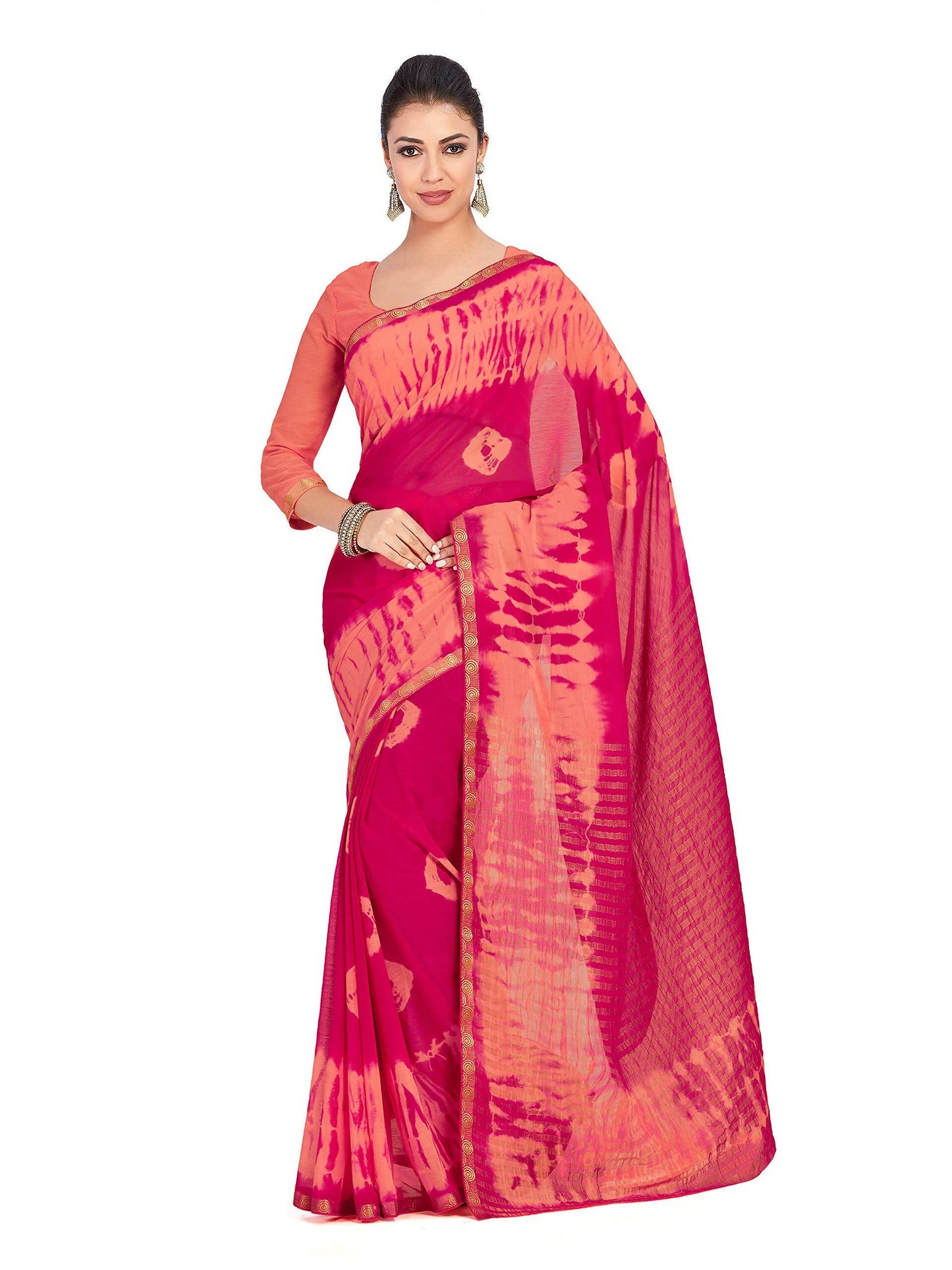 Mimosa Women's Pink Banarasi Chiffon Silk Saree | Swadesiicart