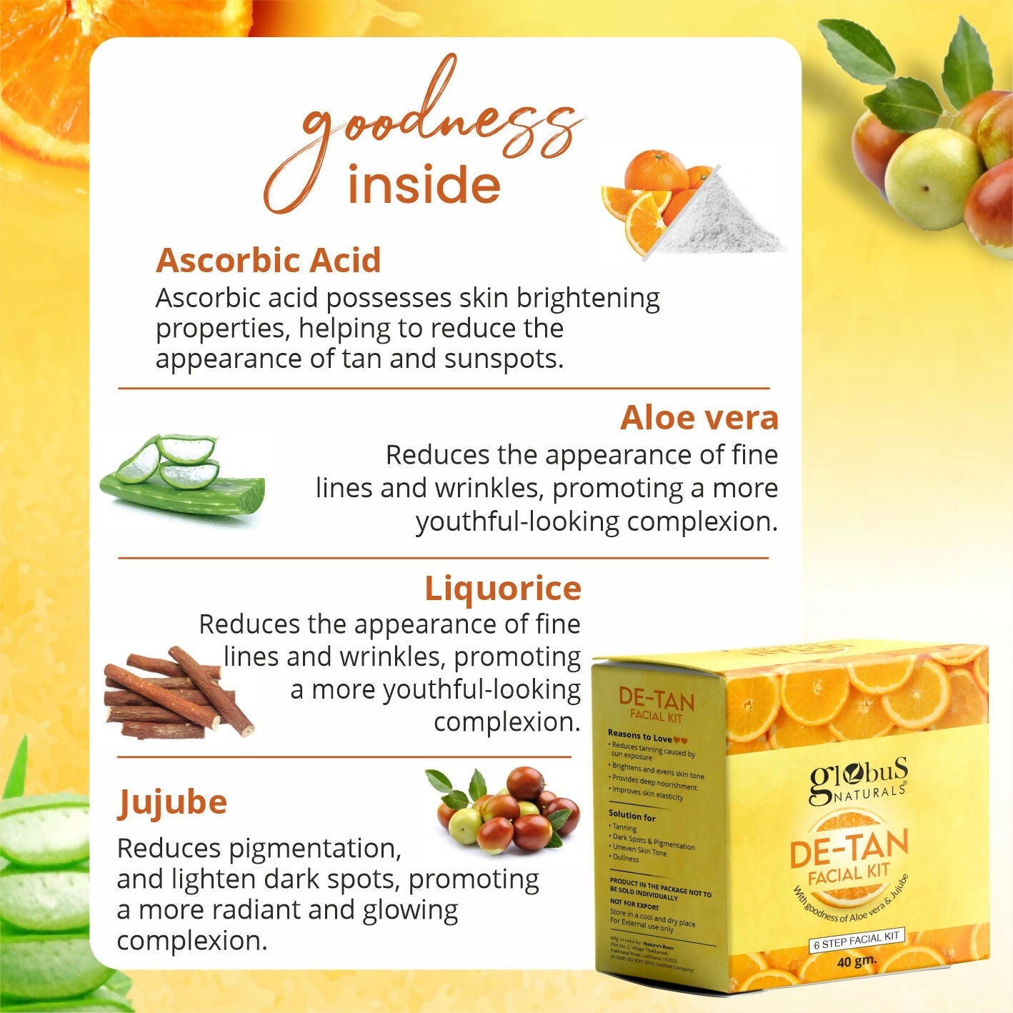 Globus Naturals De-Tan 6 Step Facial Kit | Swadesiicart