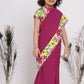 Little Bansi Girls Floral Print Ready to Wear Saree and Floral Blouse - Magenta | Swadesiicart