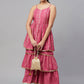 Myshka Pink Printed Sleeveless V Kurti Sharara Set | Swadesiicart