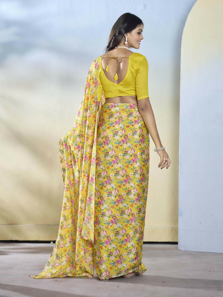 Yellow Georgette Designer Printed Ready to Wear Saree - Samyana | Swadesiicart