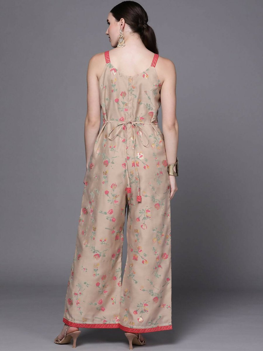 Ahalyaa Women Tan Printed Basic Jumpsuit - Swadesiicart