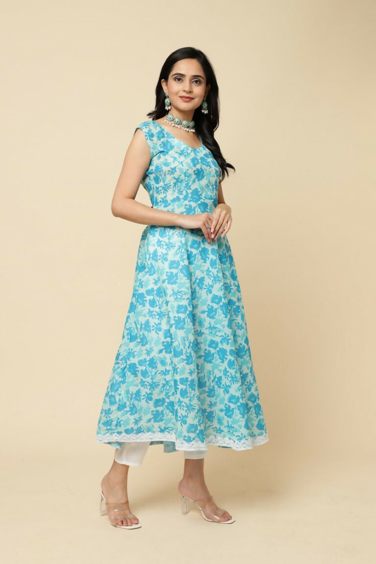 Designer Stylish Skyblue Cotton Blend Stitched Suit With Dupatta - Tanisha | Swadesiicart