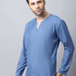 Even Apparels Blue Checked Men's Kurta With Band Collar | Swadesiicart