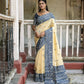 Vishnu Weaves Women's Blue Handloom Raw Silk Woven Saree with Blouse - Swadesiicart