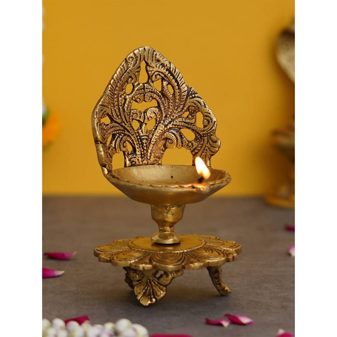 eCraftIndia Golden Decorative Handcrafted Brass Diya Stand | Swadesiicart
