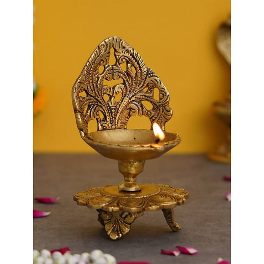 eCraftIndia Golden Decorative Handcrafted Brass Diya Stand | Swadesiicart