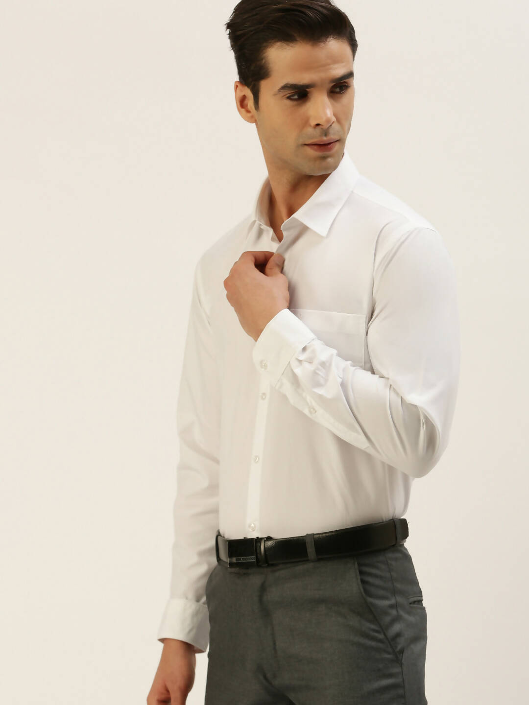 Ramraj Cotton Mens Full Sleeve Formal Poly Cotton White Shirt | Swadesiicart