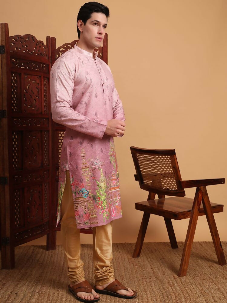 Pink Cotton Printed Chikankari Embroidery Work Kurta - Mahotsav | Swadesiicart