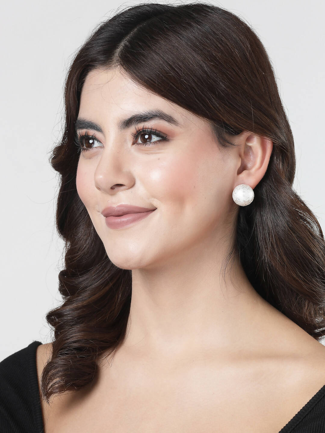 NVR Women's White Color Moon Stud Earrings | Swadesiicart