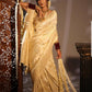 DEIANA'S Beautiful Designer Golden zari Soft Lichi Silk Saree - Cream - Swadesiicart