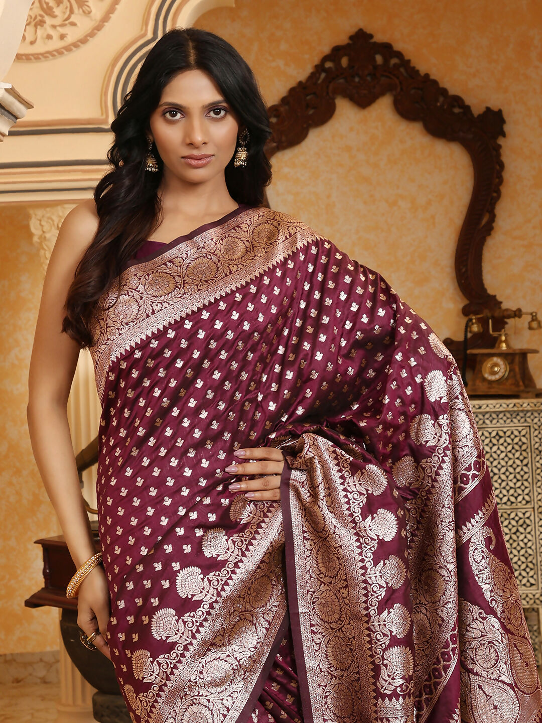 Astita Banarasi Silk Purple Saree | Swadesiicart