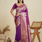 Vishnu Weaves Women's Purple Banarasi Silk Zari Woven Saree with Blouse - Swadesiicart