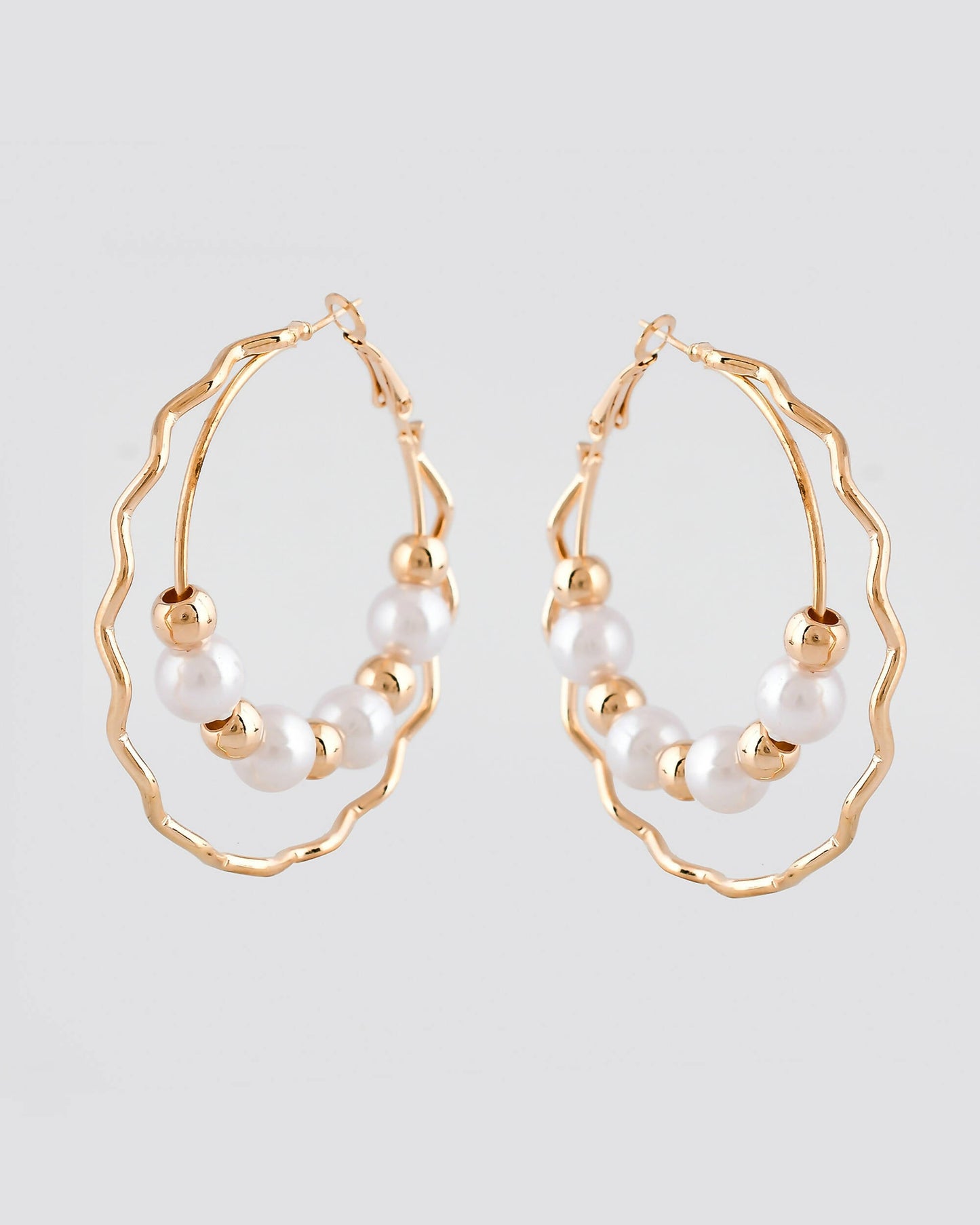 VOJ Women Gold-Polished Pearl Stainless Steel Hoop Earrings - Swadesiicart