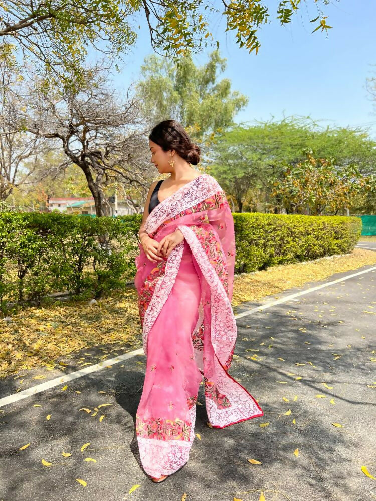 Vamsee Riddhi-Siddhi -1 Pink Organza Saree - Swadesiicart