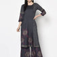 Aniyah Rayon Dark Grey Color Block Print Straight Kurta Palazzo Set (AN-202K)