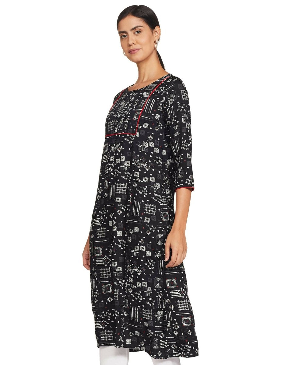 Anubhutee Women's Rayon Regular A-Line Black Kurta | Swadesiicart