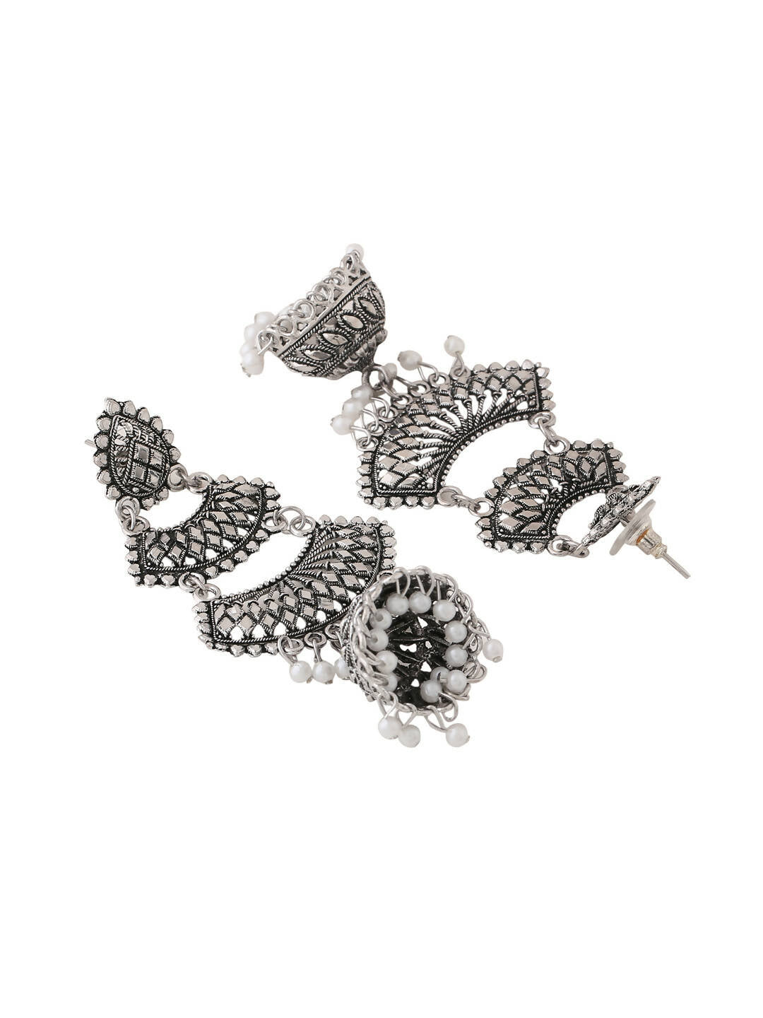 NVR Women Silver Toned Contemporary Jhumka Earrings | Swadesiicart
