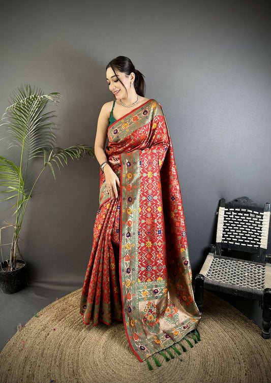 Joban Fashion Red Banarasi Soft Silk Woven Saree | Swadesiicart