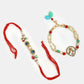 NVR Women & Men Set of 2 Multicolor Artificial Beads Bhaiya Bhabhi Rakhi With Roli Chawal & Chocolate | Swadesiicart