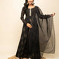 FIORRA Women's Black Georgette Flared Kurta With Dupatta - Swadesiicart