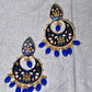 Gold-Polished Brass & Pearl Dangle Women Royal Blue Hand Painted Meenakari Chandbali Earrings By House of Ree | Swadesiicart