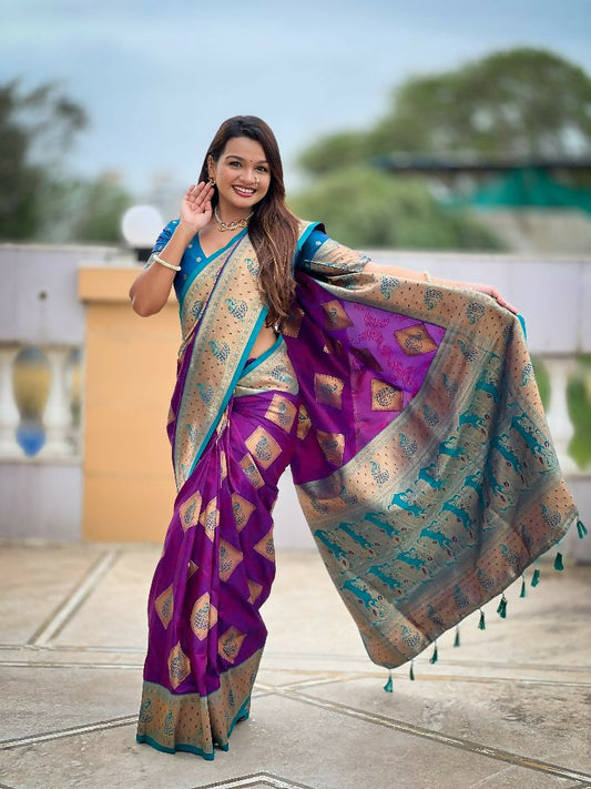PR Fashion Magenta Soft Banarasi Silk With Zari Weaving Meenakari Design Saree | Swadesiicart