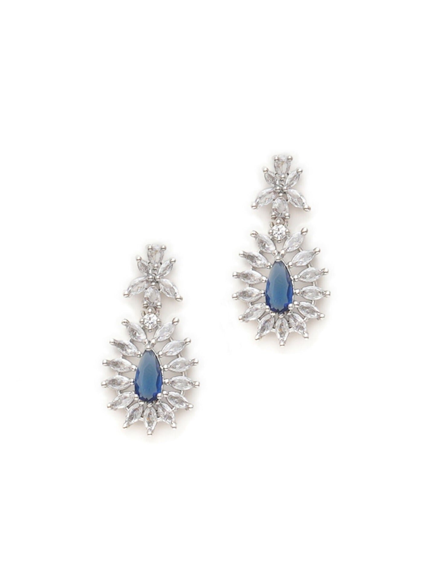 Long kundan earring (Blue) - Ruby Raang - Swadesiicart