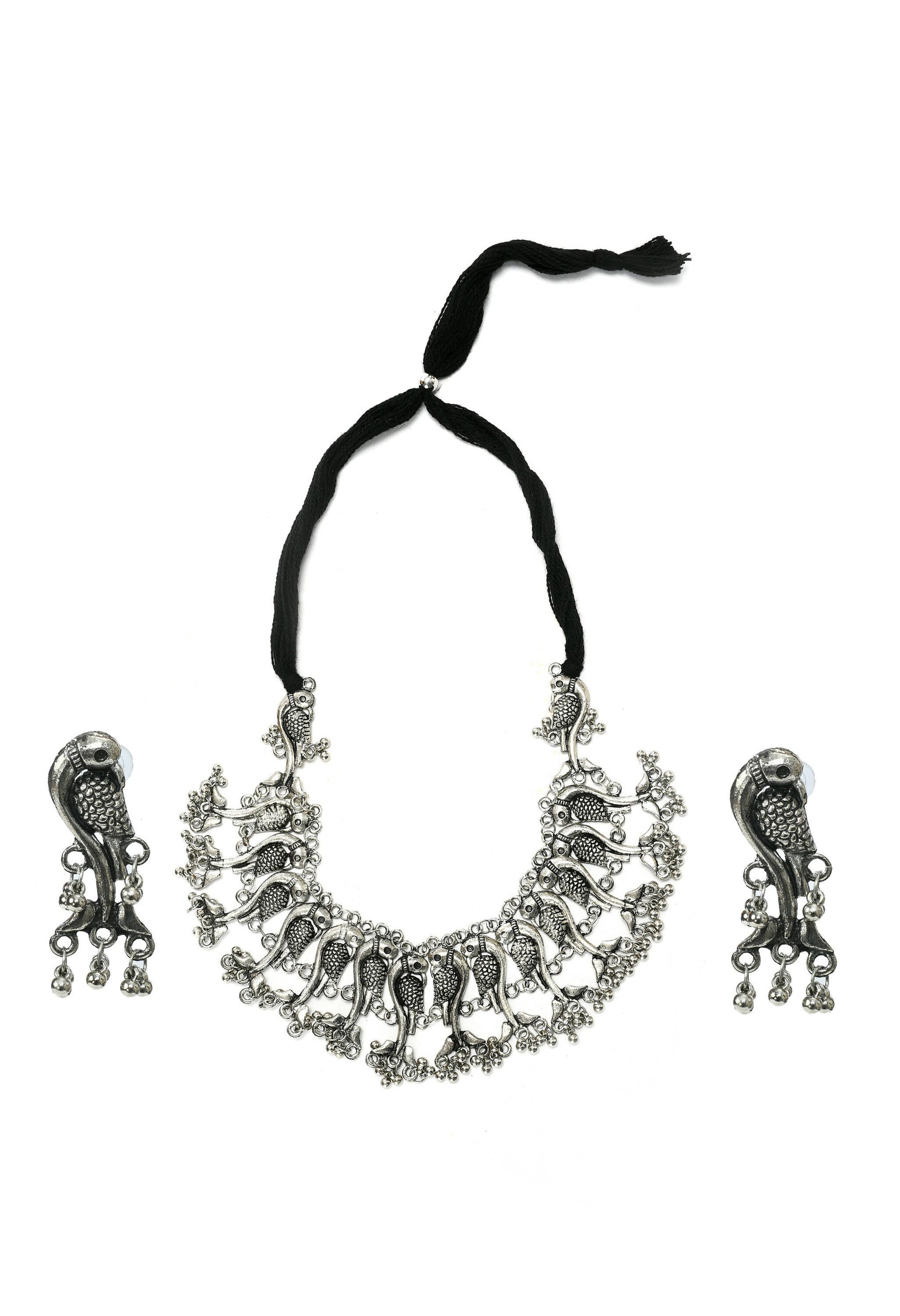 Mominos Fashion Johar Kamal Oxidised Silver-Plated Brass Finish Peacock Choker For Women (Silver) | Swadesiicart
