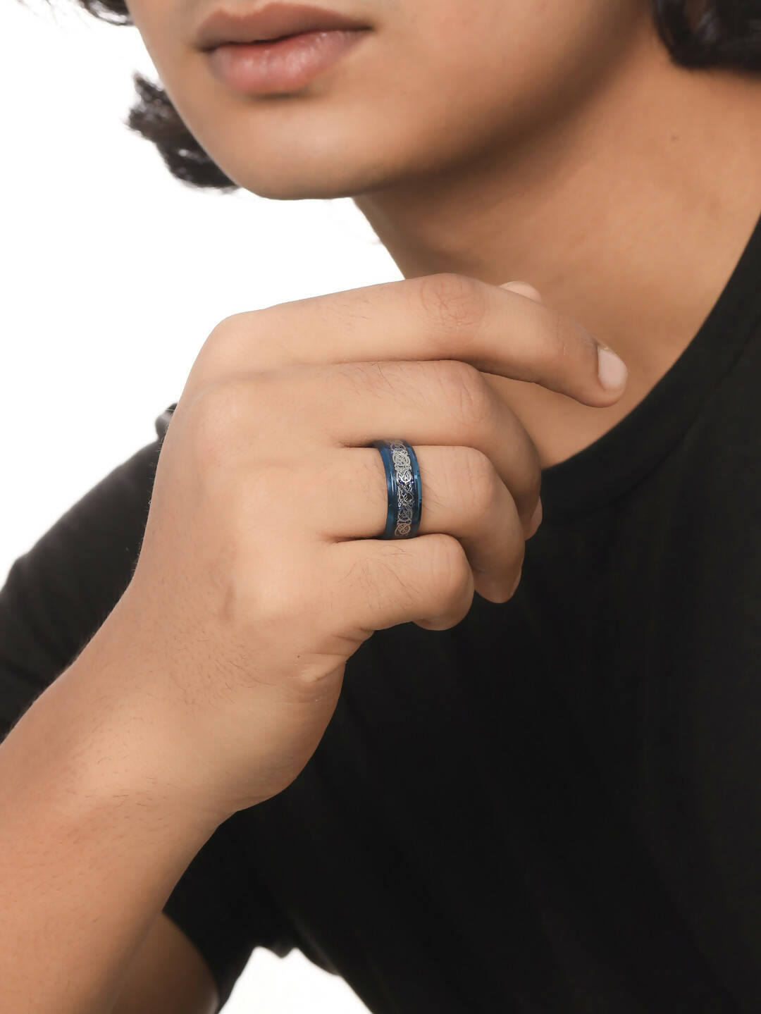 NVR Men's Rhodium-Plated Finger Ring - Swadesiicart
