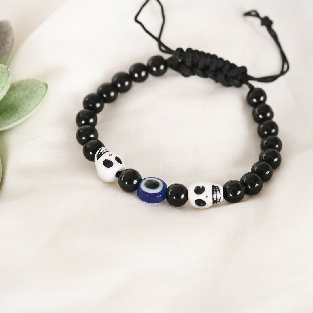 NVR Men & Women Black Evil Eye Adjustable Bracelet - Swadesiicart