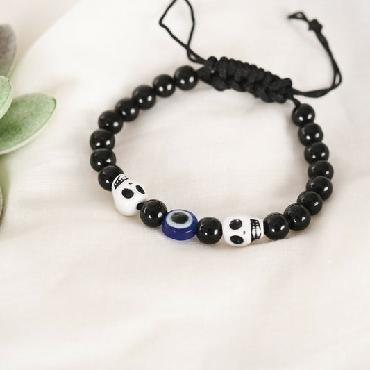 NVR Men & Women Black Evil Eye Adjustable Bracelet - Swadesiicart