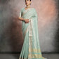 Vishnu Weaves Women's Sea-Green Tissue Linen Zari Woven Saree with Blouse - Swadesiicart