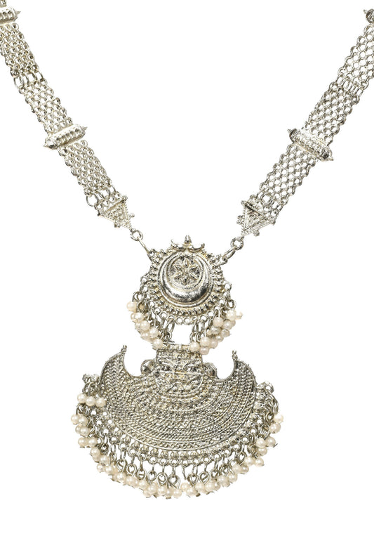 Mominos Fashion Johar Kamal Silver-Plated Brass Finish Rani Haar Statement Necklace For Women | Swadesiicart