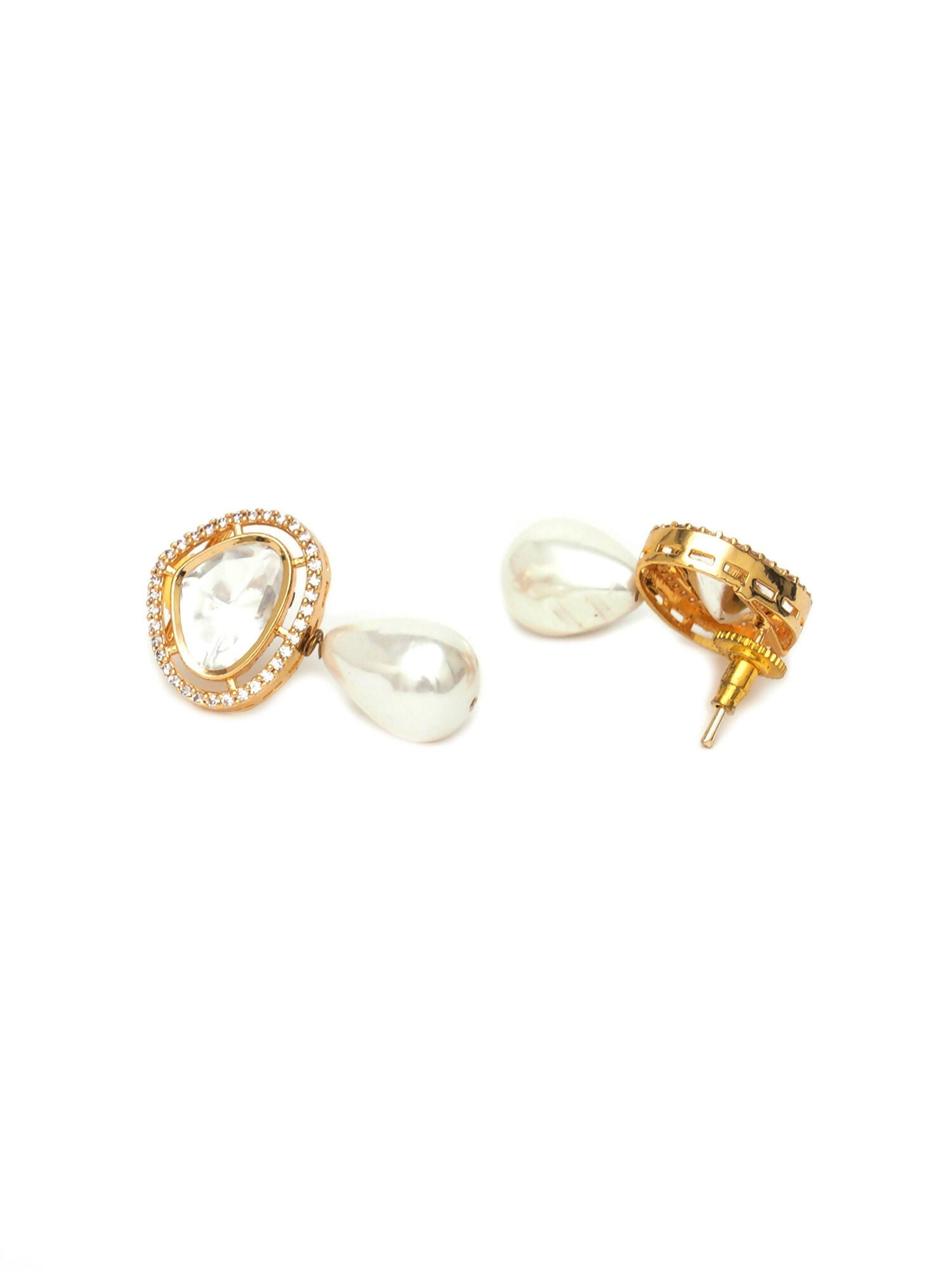 Kundan Studs with Pearl Drop (Gold) - Ruby Raang - Swadesiicart