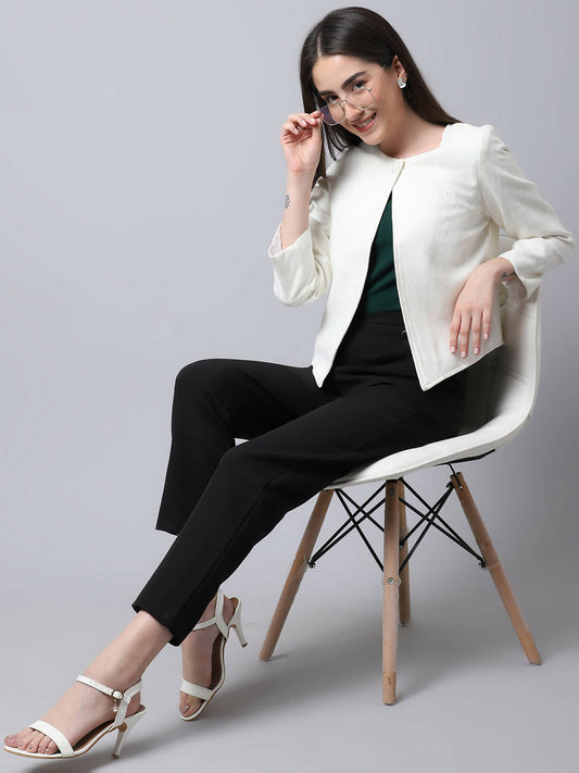 Even Apparels White 100% Viscose Open Front Statement Women's Jacket | Swadesiicart