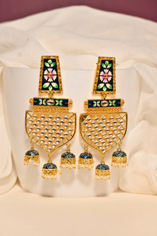 Blue Traditional Gold-Polished Meenakari Jhumka Jhumki Earrings Indian Jewellery For Women Girls By House of Ree - Swadesiicart