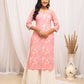 FIORRA Women's Floral Printed Peach Cotton Straight Kurta - Swadesiicart