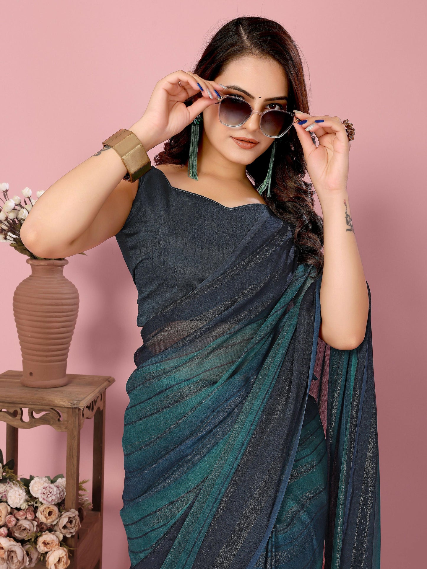 Attractive These Party Wear Ready To Wear Saree - Blue | Swadesiicart