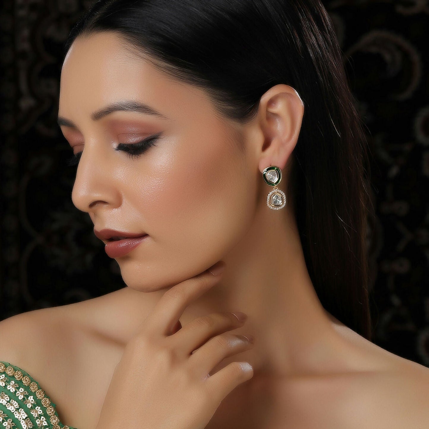 Duet Gold and Meenakari Earrings (Gold) - Ruby Raang | Swadesiicart