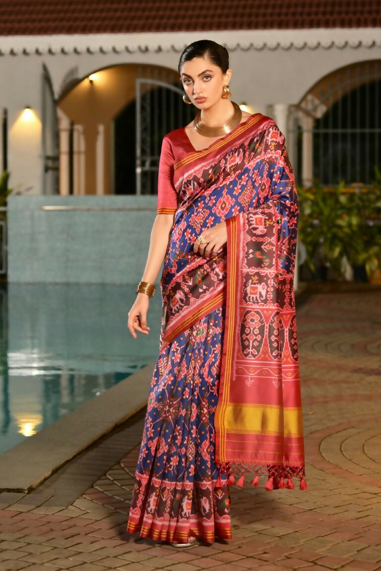 Vishnu Weaves Women's Royal Banarasi Silk Patola Printed Saree with Blouse - Swadesiicart