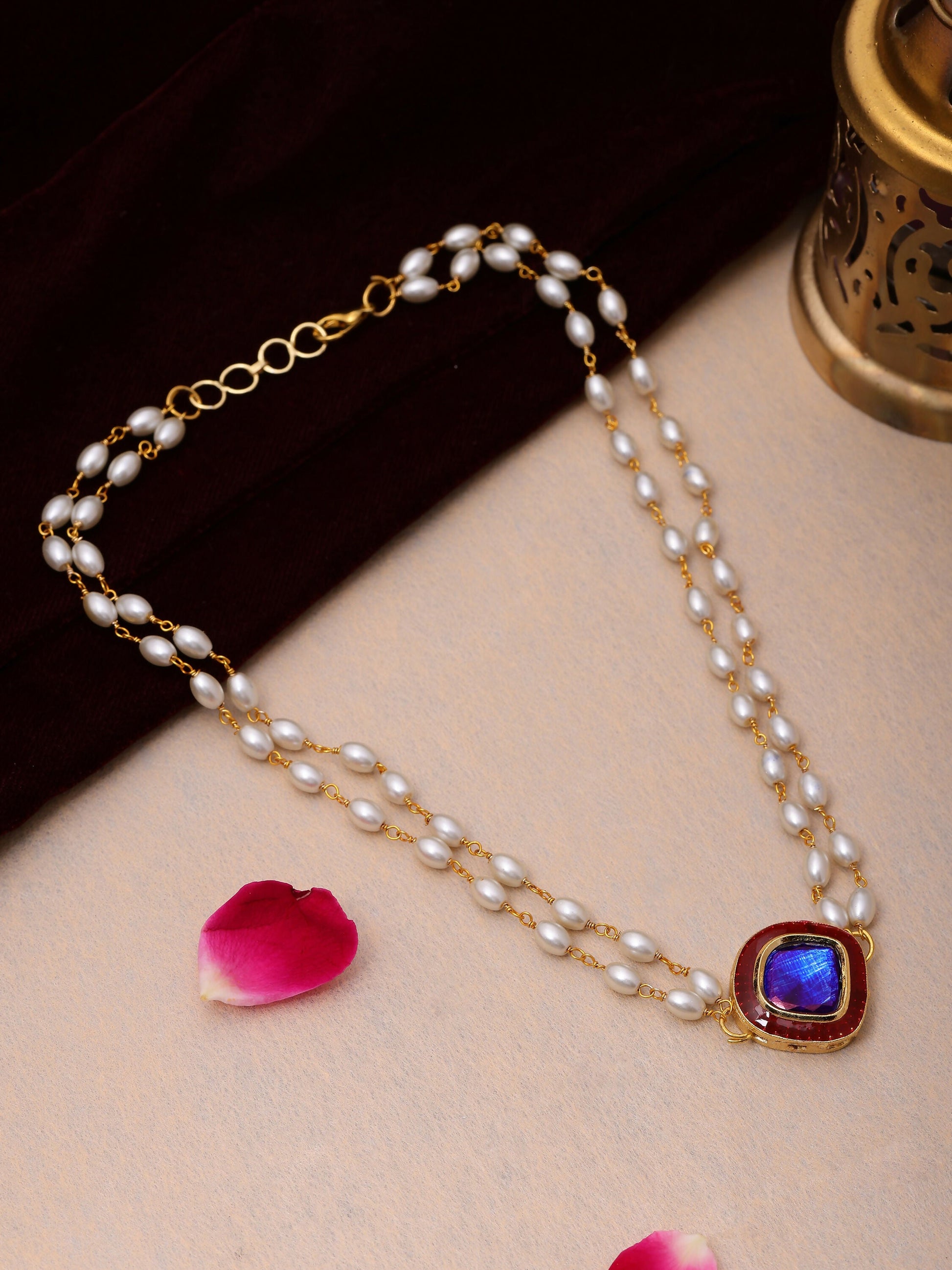 Ruby Raang Blue Meenakari & Pearl Choker | Swadesiicart
