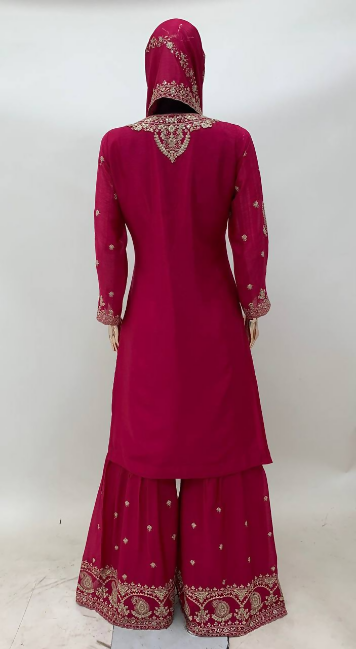 Lorenvalley Fashion Pink Chinon Embroidery With Sequince Work Salwar Kameez Stitched | Swadesiicart